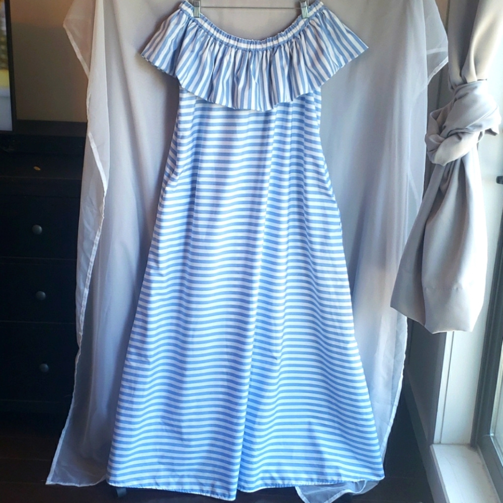 Striped Bardot Maxi Dress